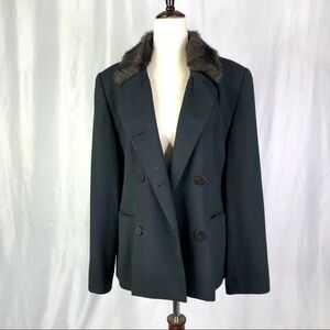 Vintage Lord & Taylor wool double breasted blazer jacket faux fur collar black 6